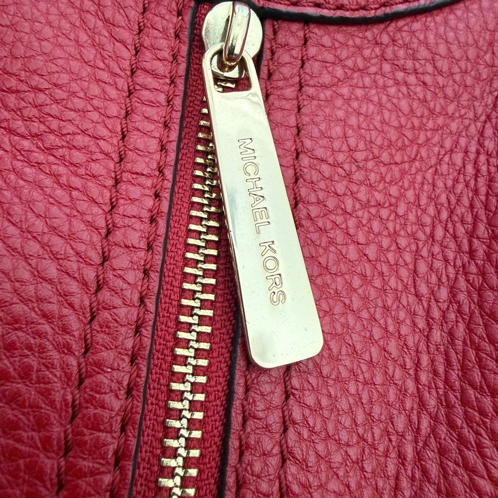 Michael Kors Red Leather Tote Bag Gold Hardware Zip Accents Shoulder Bag - Picture 8 of 12